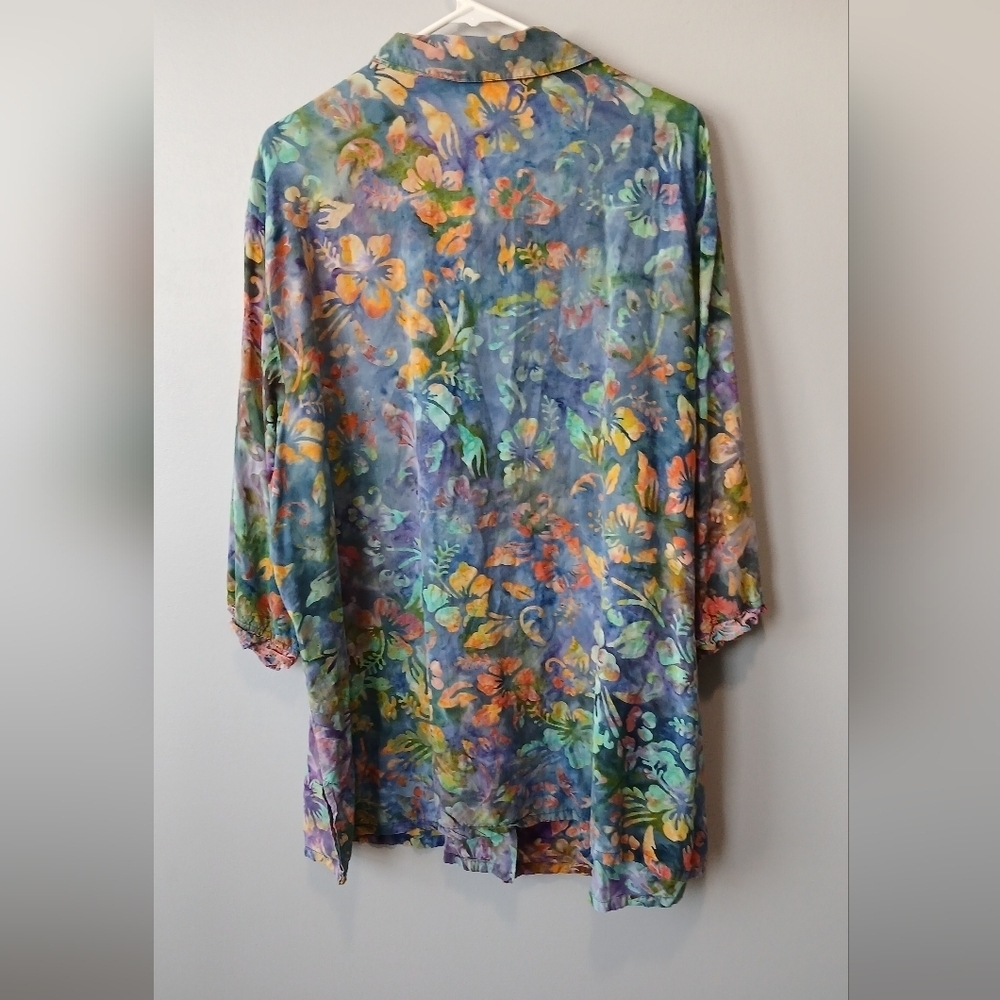 Junonia Purple & Blue Floral Tropical Button Down Top Women's Size 3X - Picture 5 of 5
